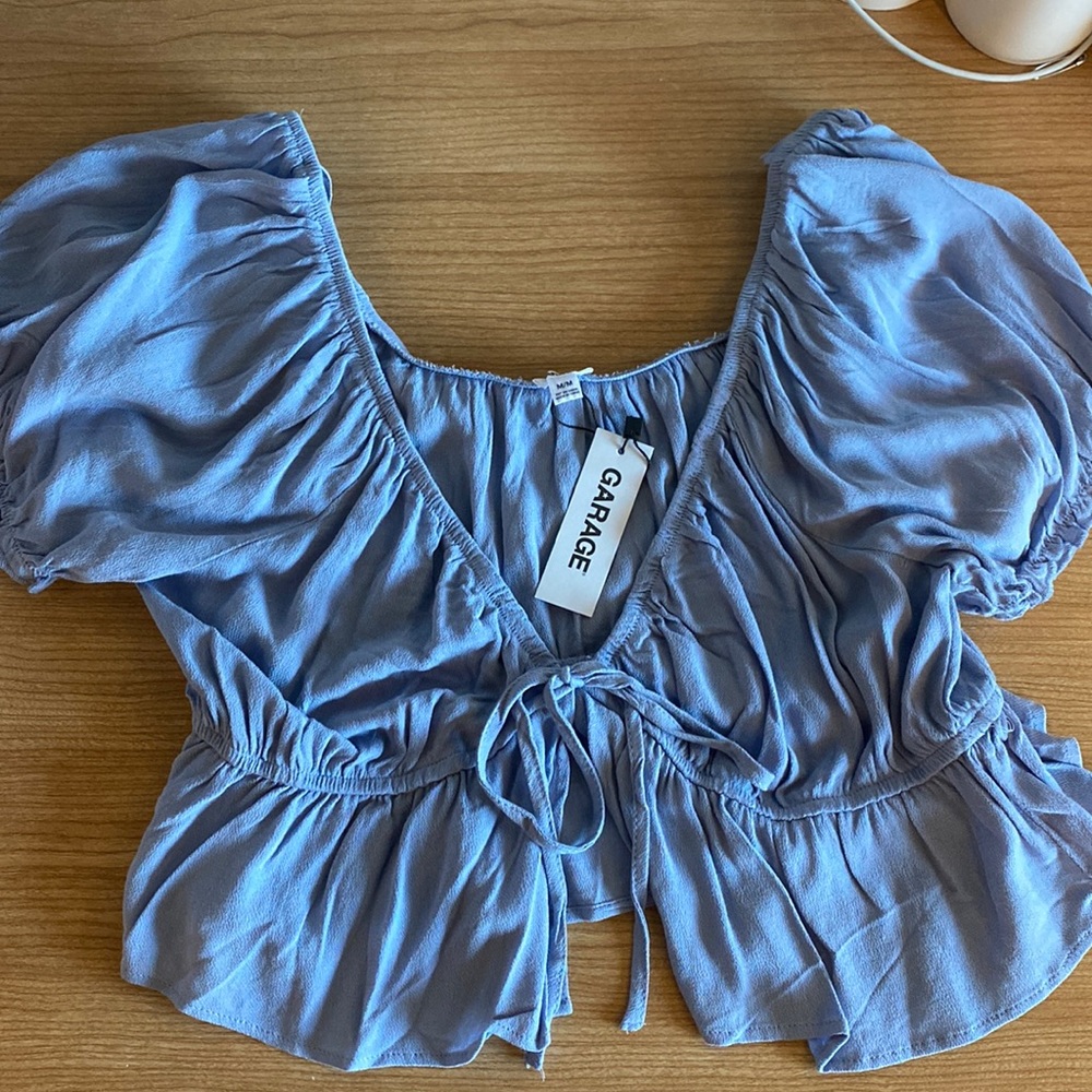 Light Blue Tie Front Blouse